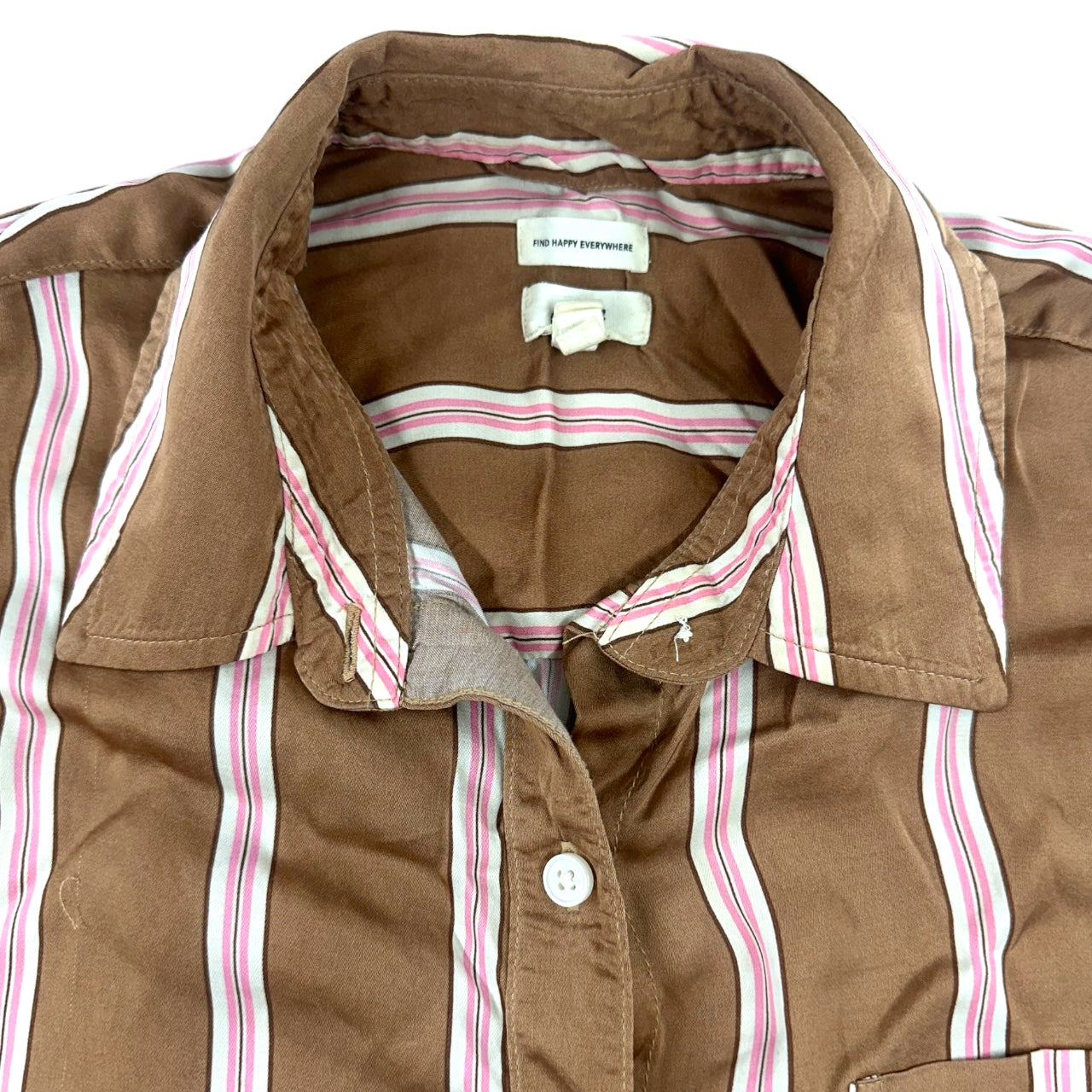 Aerie Satin PJ To Party Shirt Mocha & Pink Stripe