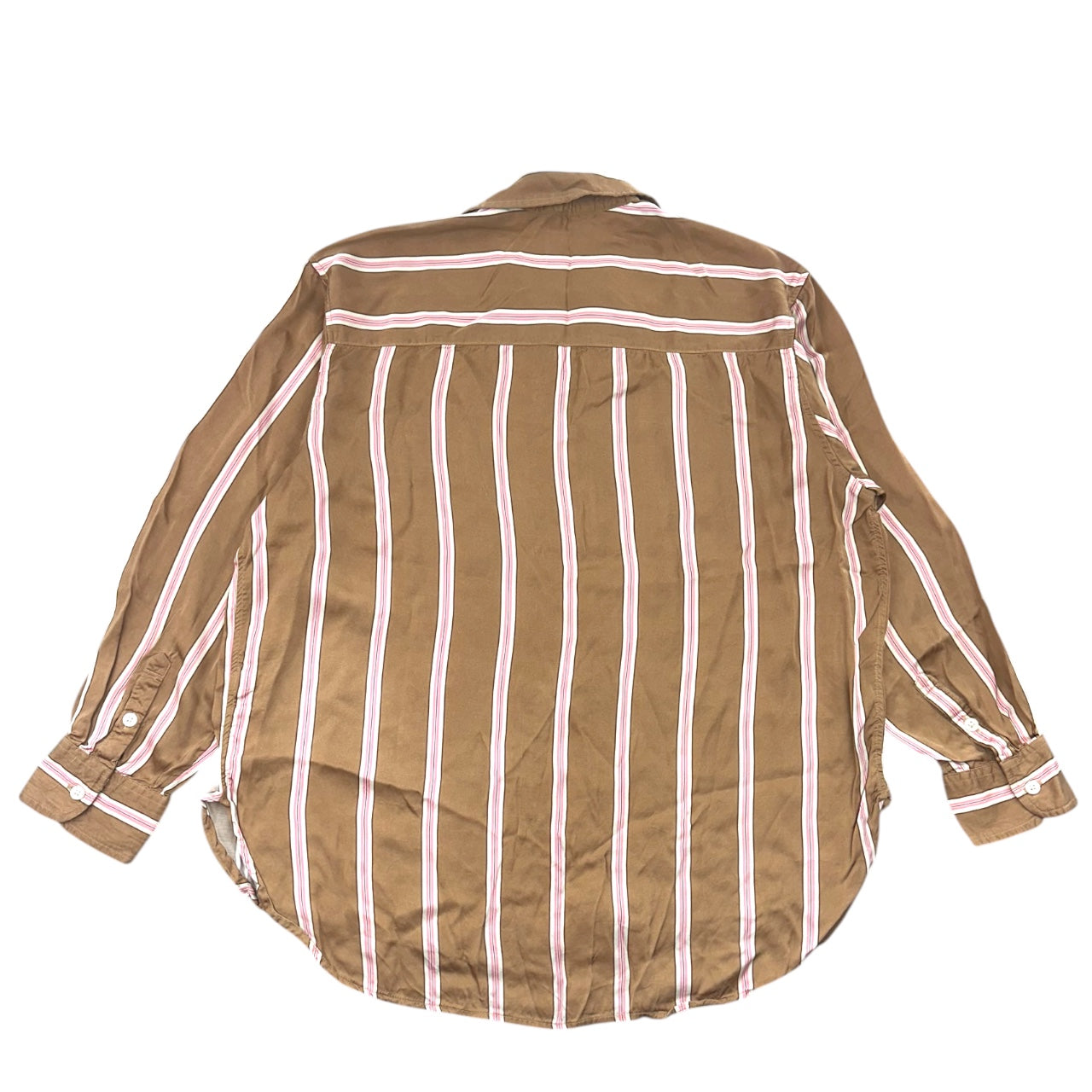 Aerie Satin PJ To Party Shirt Mocha & Pink Stripe