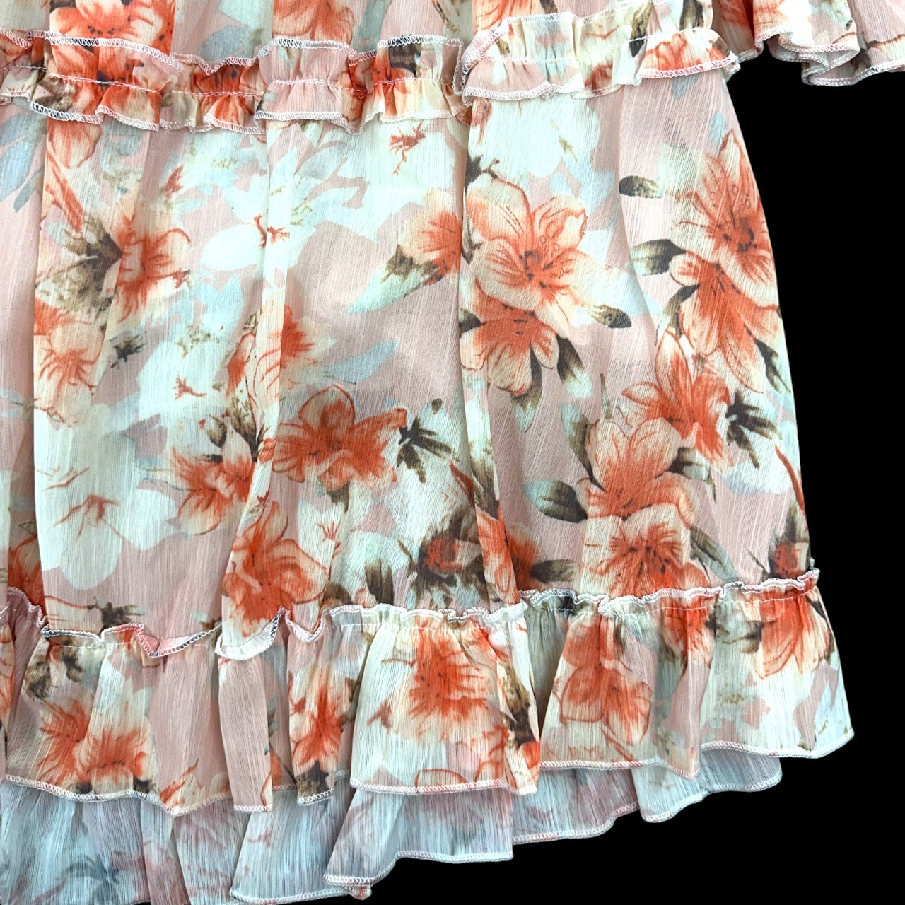 Romantic Carolyn Marie Long Sleeve Floral Ruffle Open Back Dress