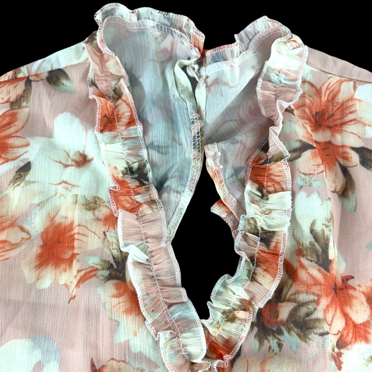 Romantic Carolyn Marie Long Sleeve Floral Ruffle Open Back Dress