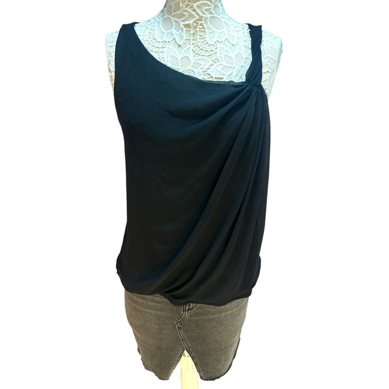 Vintage Express Black Asymmetrical Draped Knot Top