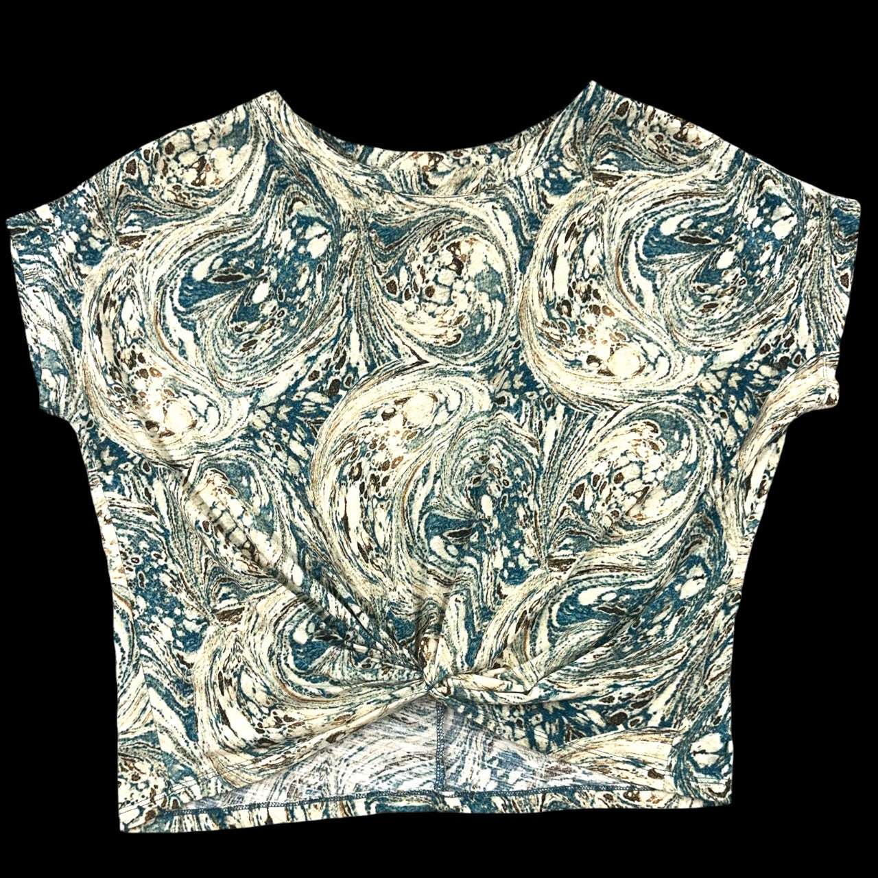 Y2K Psychedelic Liverpool Los Angeles Teal Marbled Swirl Twist Front Tee