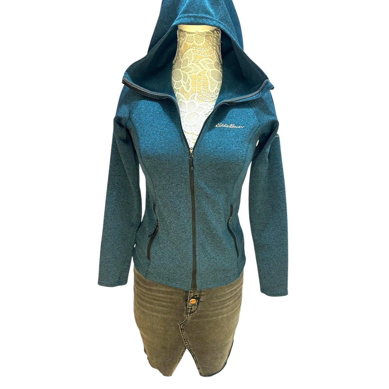 Gorpcore Eddie Bauer First Ascent Heathered Teal Fleece Hoodie