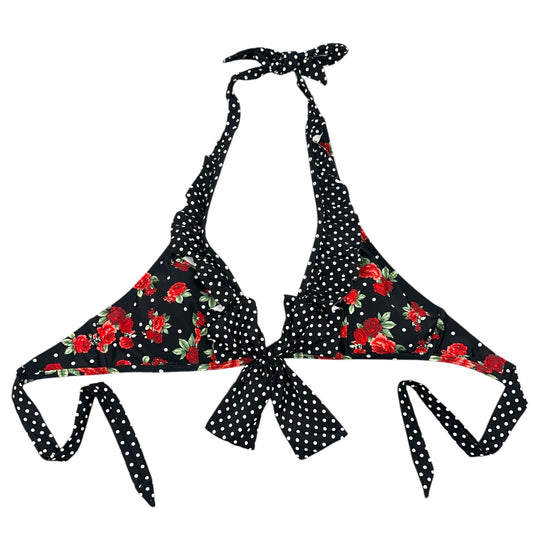 Y2K Hot Topic Retro Pin Up Rose & Polka Dot Ruffle Bikini Top
