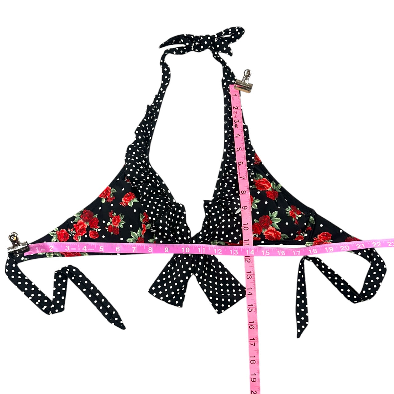 Y2K Hot Topic Retro Pin Up Rose & Polka Dot Ruffle Bikini Top
