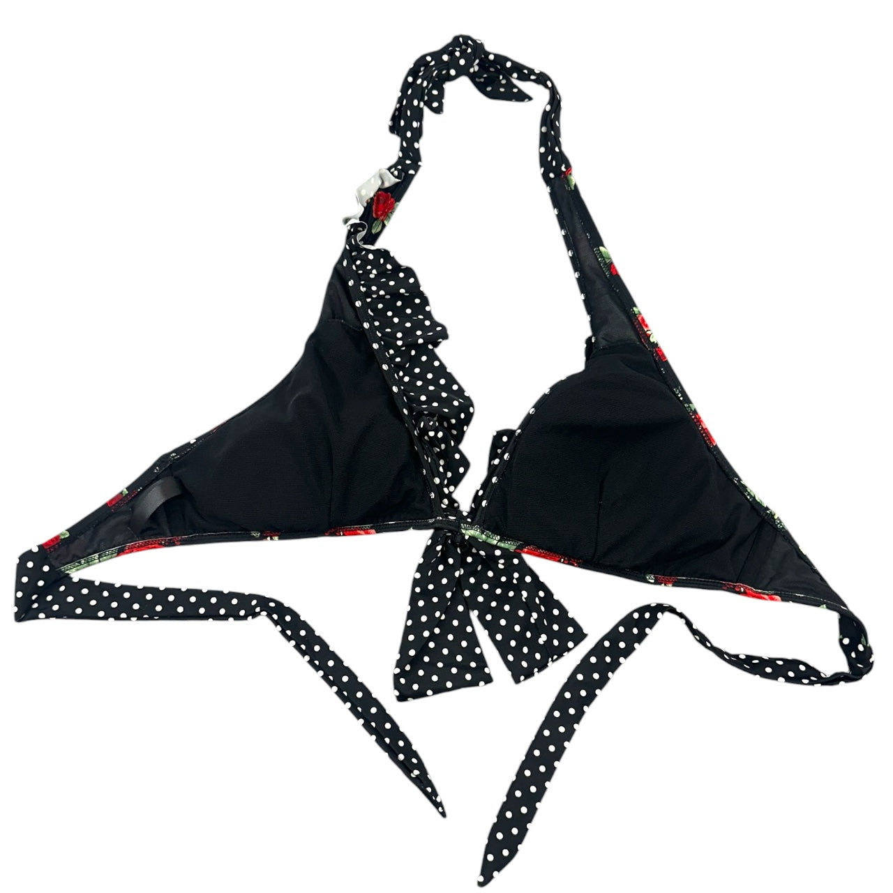 Y2K Hot Topic Retro Pin Up Rose & Polka Dot Ruffle Bikini Top