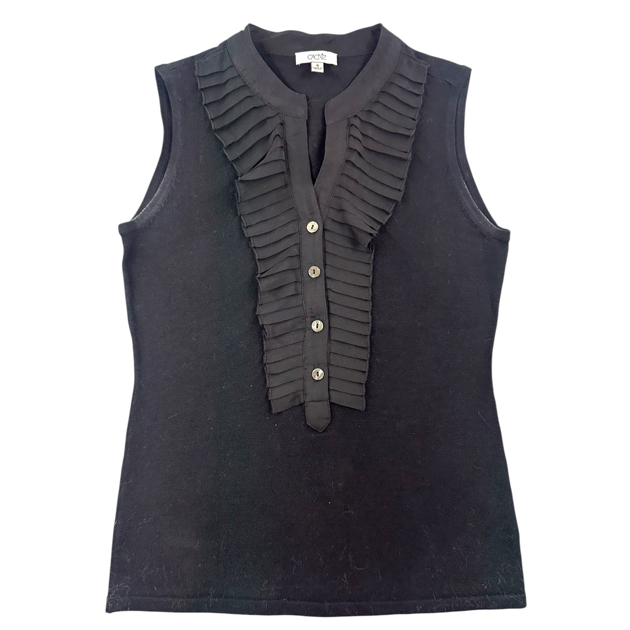 Vintage Cache Pleated Ruffle Sleeveless Blouse