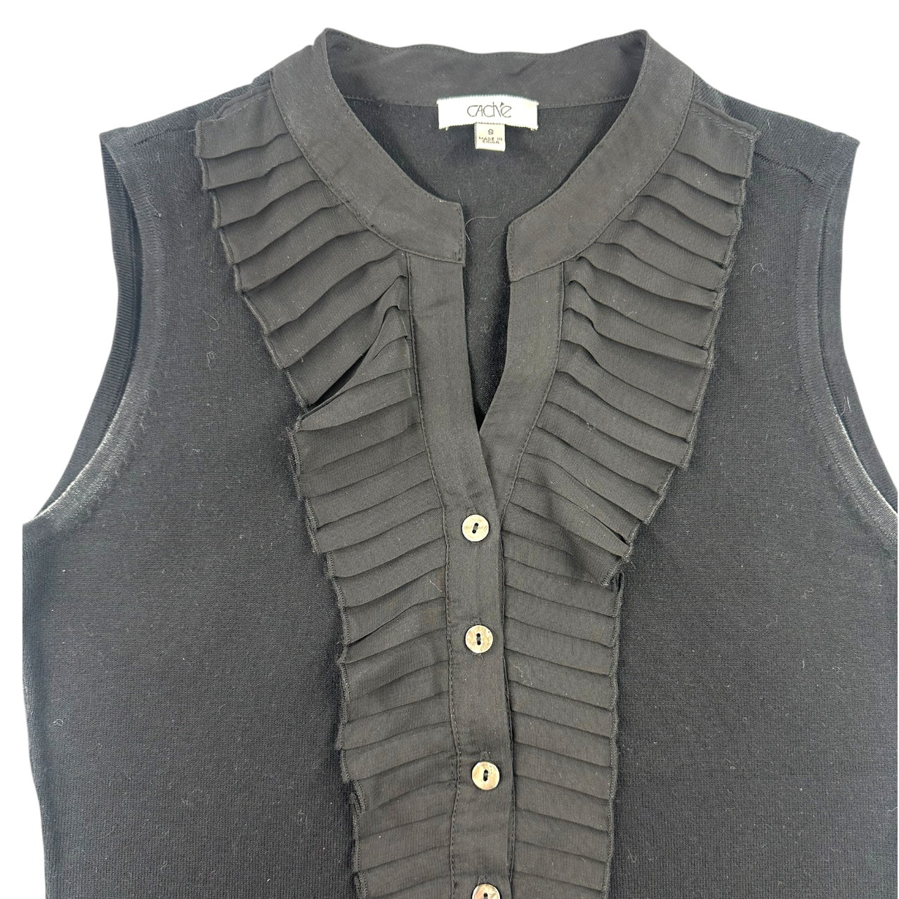 Vintage Cache Pleated Ruffle Sleeveless Blouse