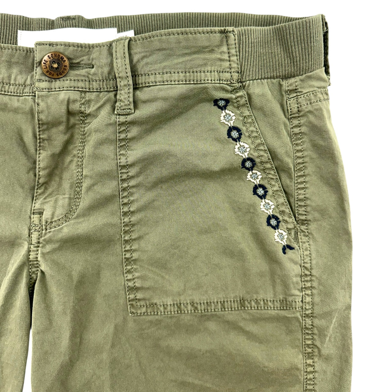 Boho Embroidered Olive Utility Bermuda Shorts