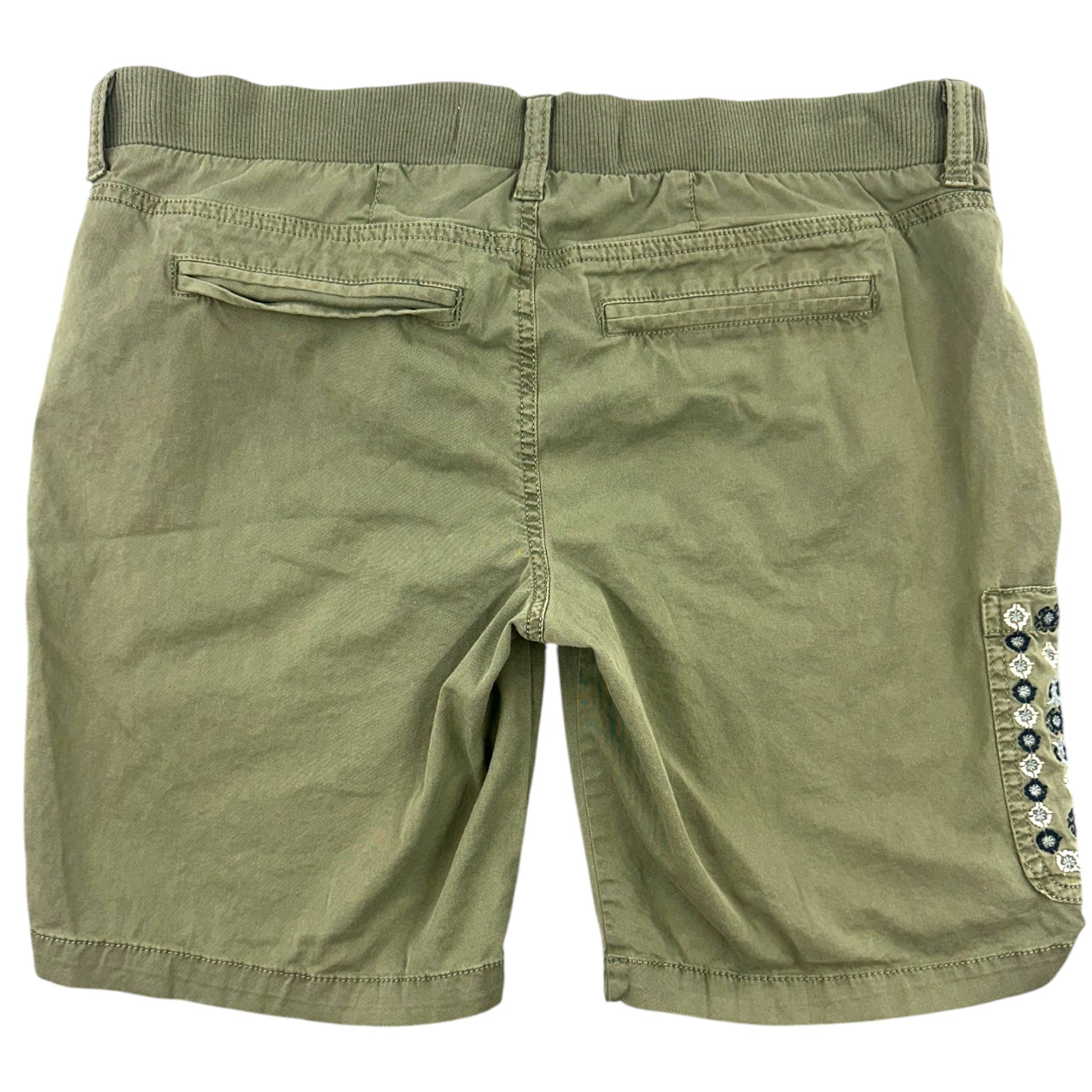 Boho Embroidered Olive Utility Bermuda Shorts