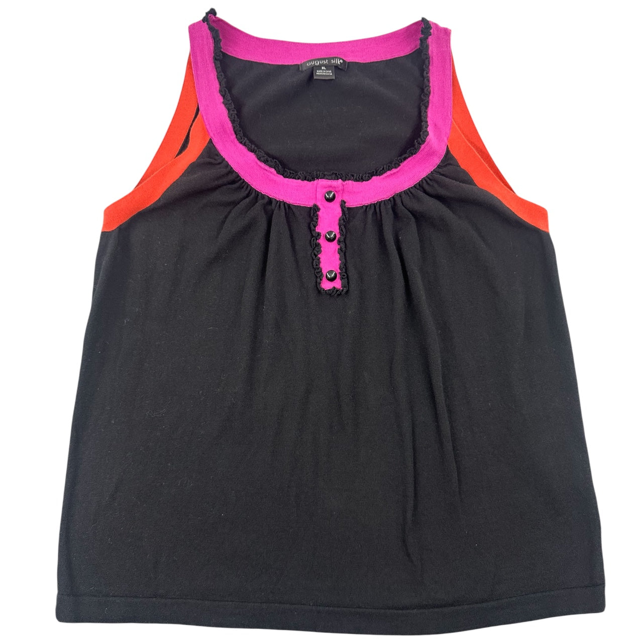 Y2K August Silk Ruffle Trim Colorblock Henley Tank Top