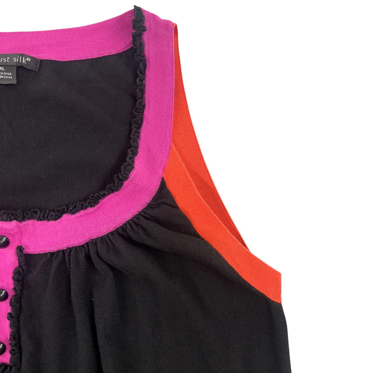 Y2K August Silk Ruffle Trim Colorblock Henley Tank Top