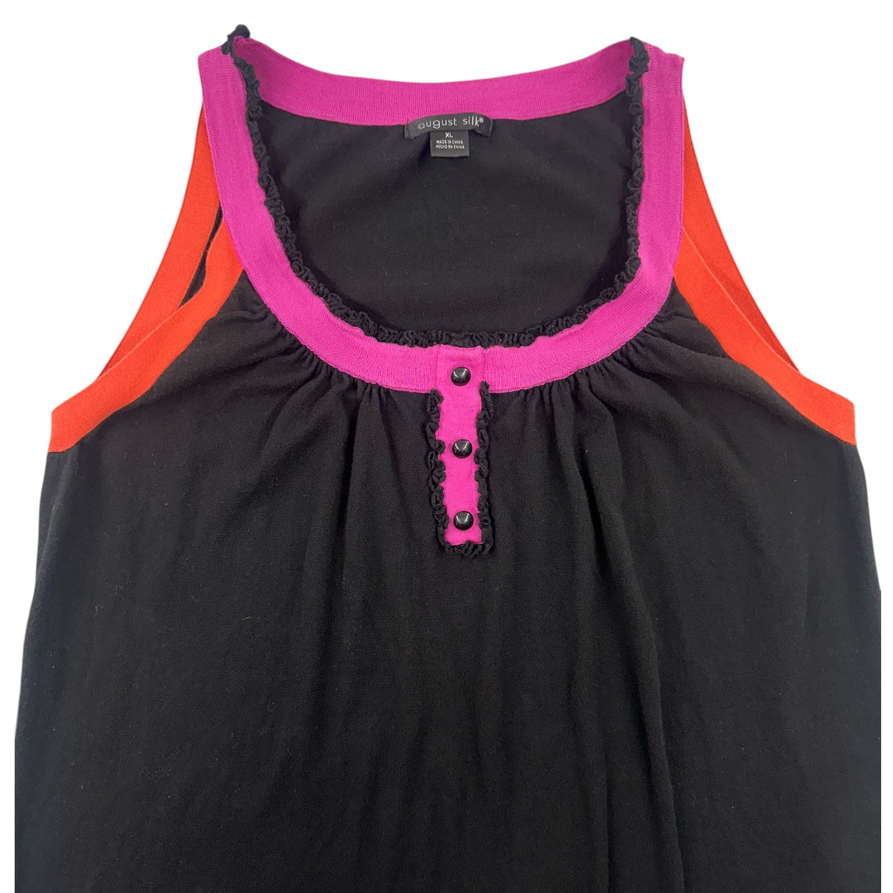 Y2K August Silk Ruffle Trim Colorblock Henley Tank Top