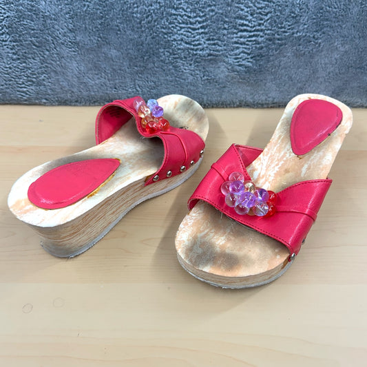 Y2K Barbie Pink Wedge Sandals with Crystal Bead Accents