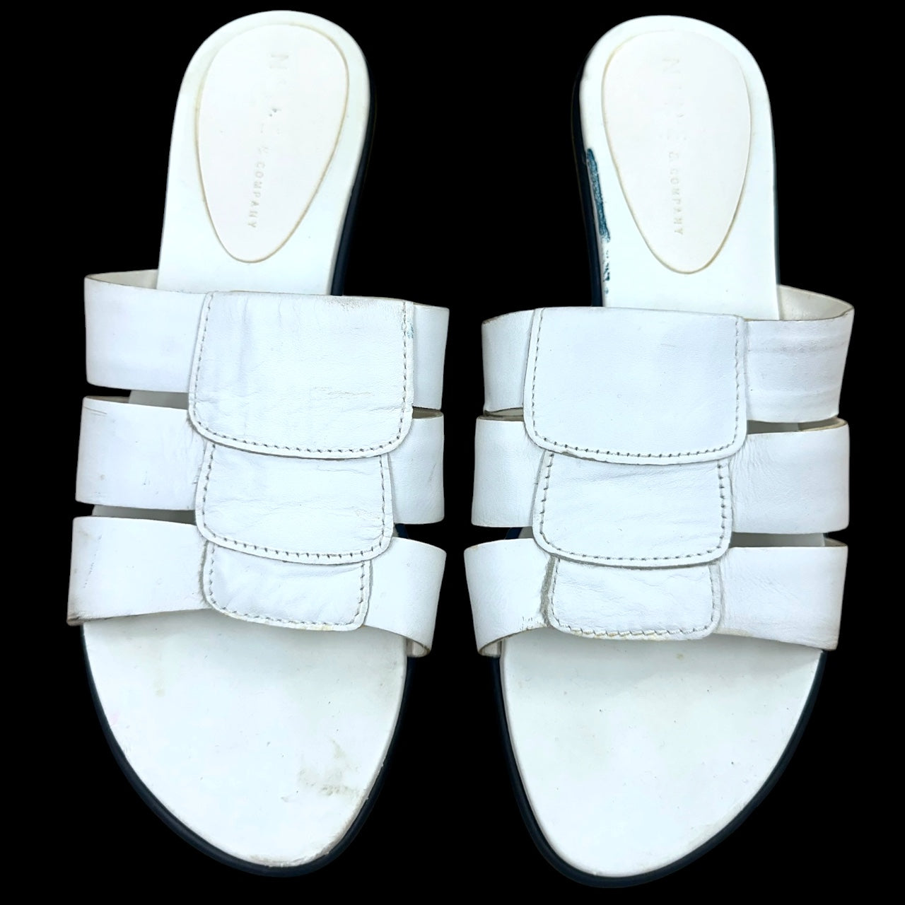Vintage Nine & Co. White Leather Slide Heels