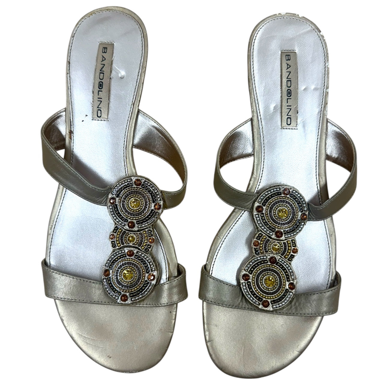 Y2K Bandolino Champagne Gold Beaded Slide Sandals