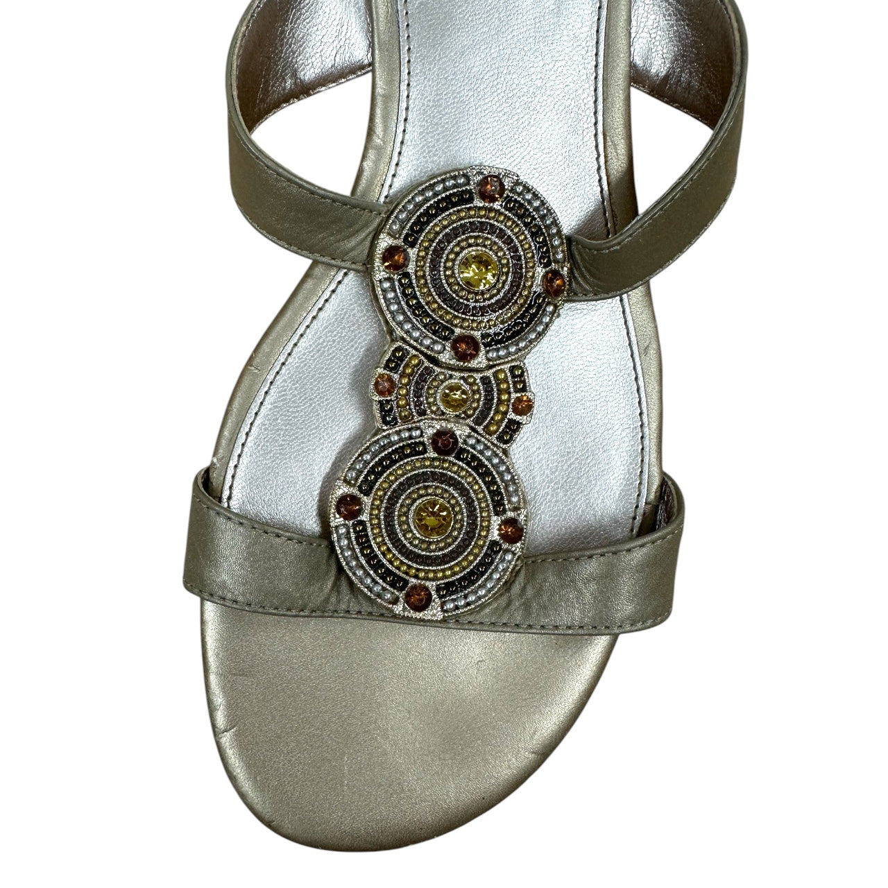 Y2K Bandolino Champagne Gold Beaded Slide Sandals