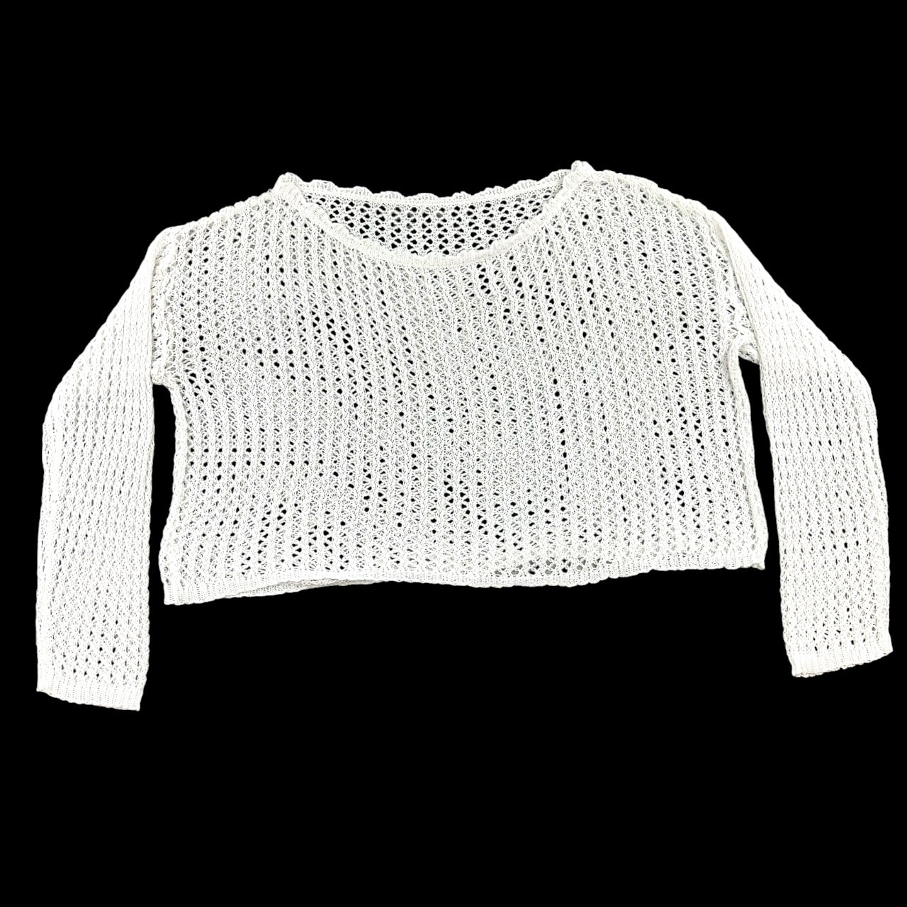 Y2K White Open Knit Crochet Crop Sweater