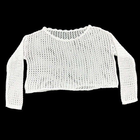 Y2K White Open Knit Crochet Crop Sweater