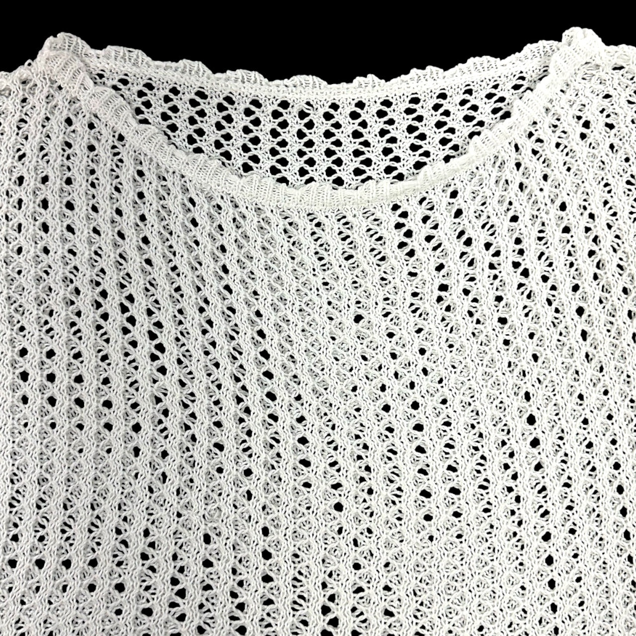 Y2K White Open Knit Crochet Crop Sweater