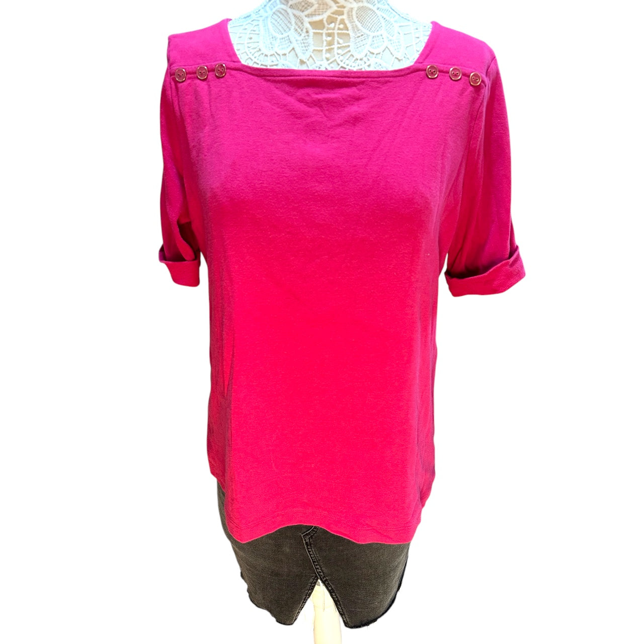 Y2K Barbie Pink Boatneck Top with Shoulder Buttons