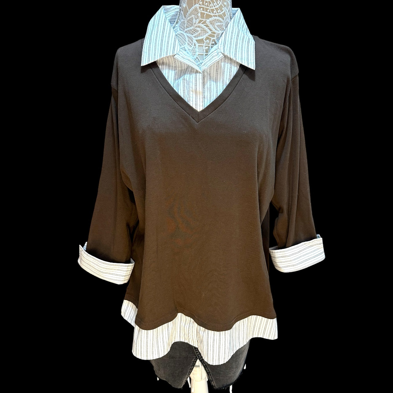 Y2K Chocolate Brown Layered Look Top