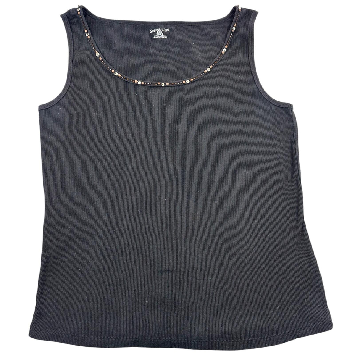 St. John's Bay Y2K Black Ribbed Tank Top with Beaded Neckline