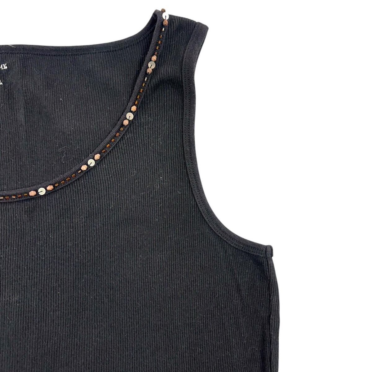 St. John's Bay Y2K Black Ribbed Tank Top with Beaded Neckline