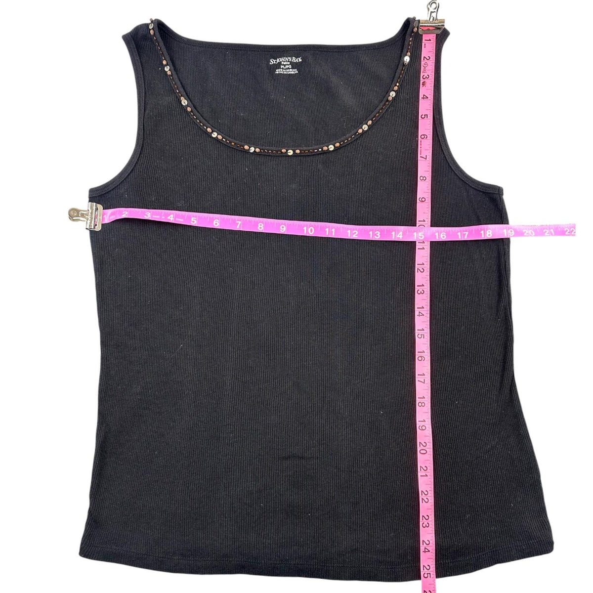 St. John's Bay Y2K Black Ribbed Tank Top with Beaded Neckline