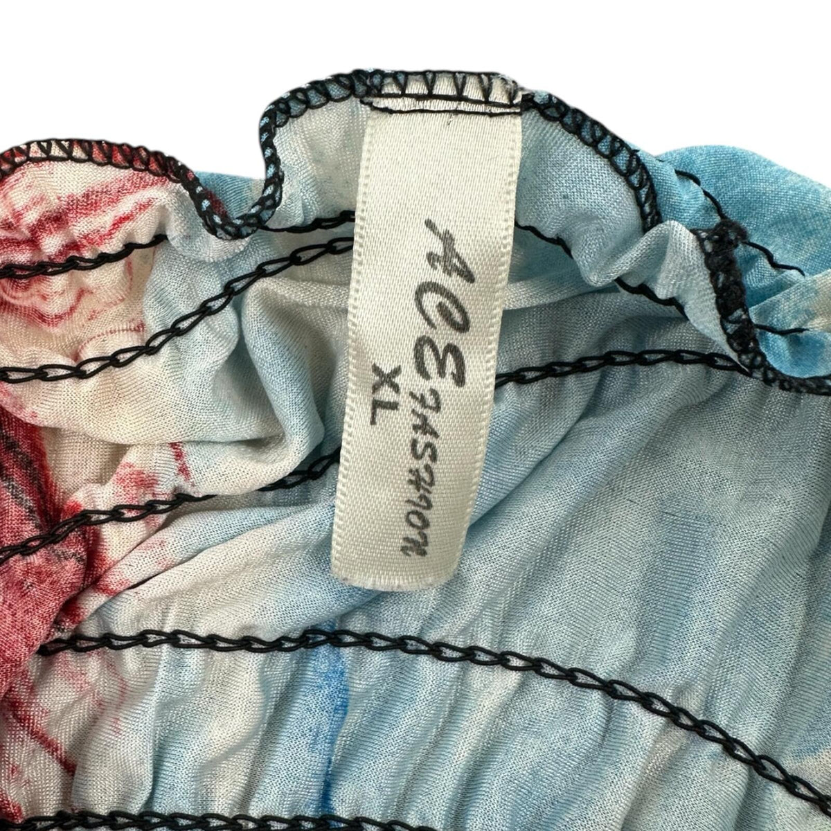 Ace Fashion Y2K Midi Dress Peacock Feather Print Blue Red Smocked Bodice