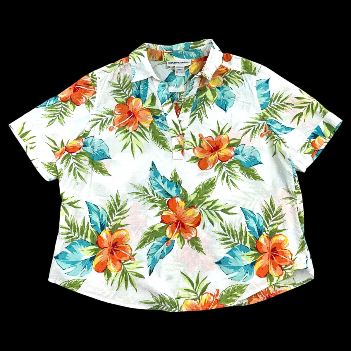 Vintage Cathy Daniels Tropical Hibiscus Short Sleeve Top