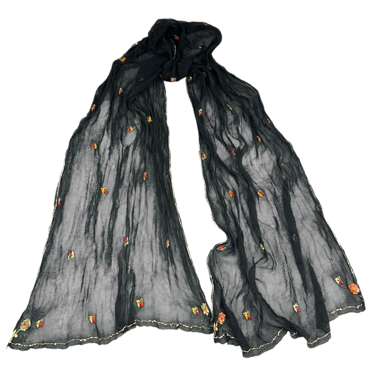 Vintage Whimsigoth Sheer Black Floral Embroidered Wrap