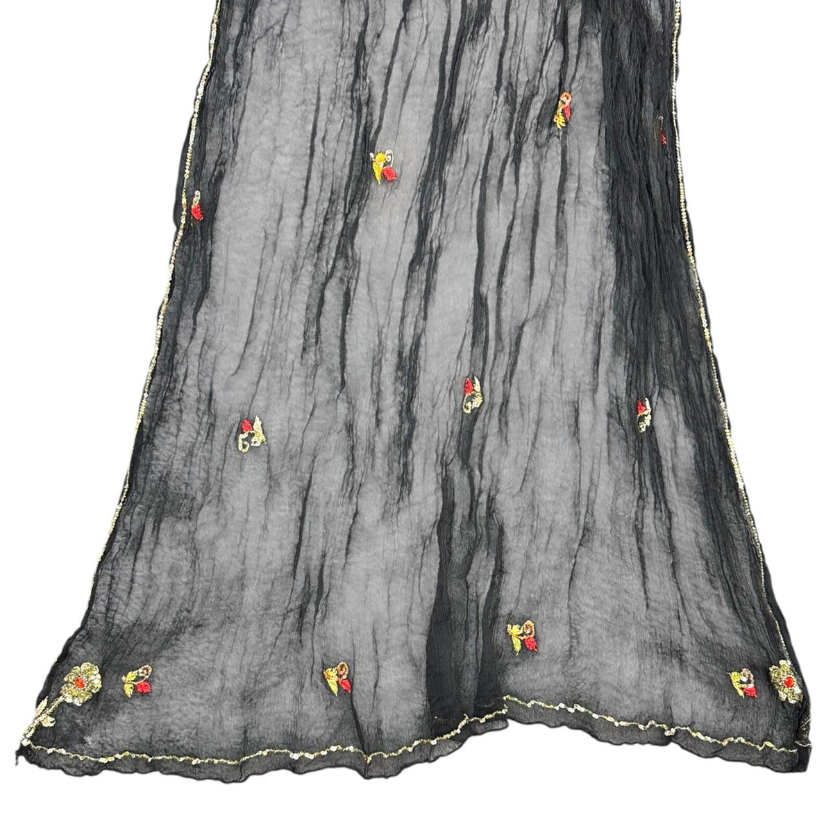 Vintage Whimsigoth Sheer Black Floral Embroidered Wrap