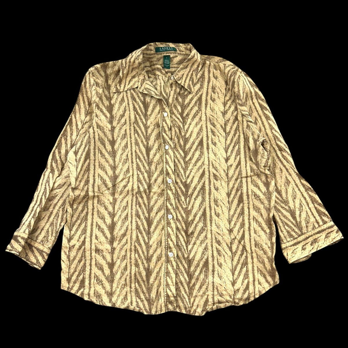 Lauren Ralph Lauren Linen Blend Button Down Blouse in Earthy Chevron Print