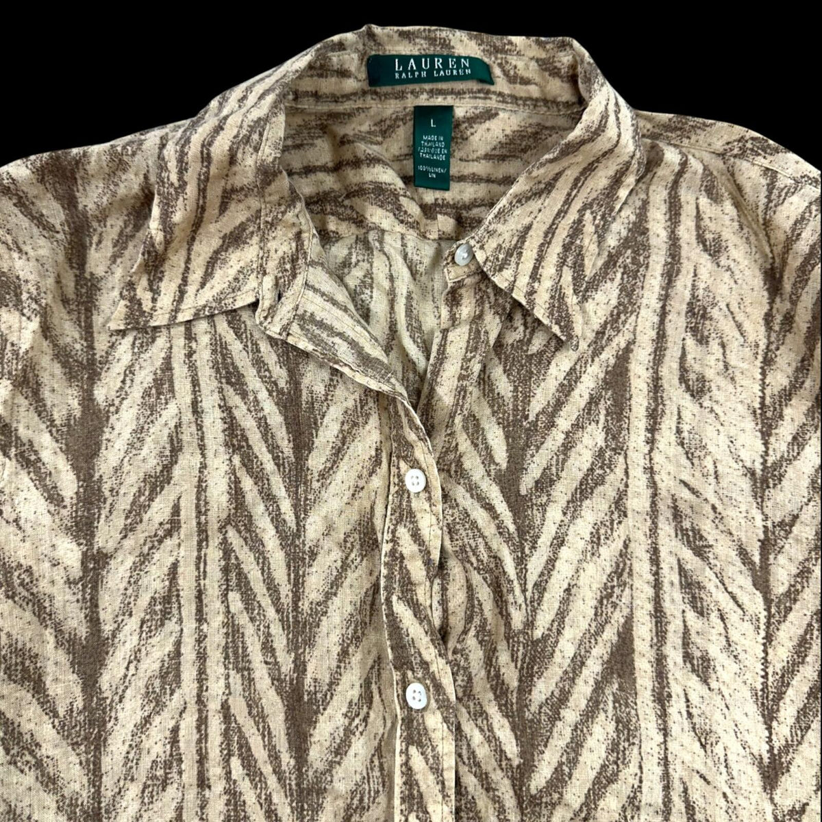 Lauren Ralph Lauren Linen Blend Button Down Blouse in Earthy Chevron Print