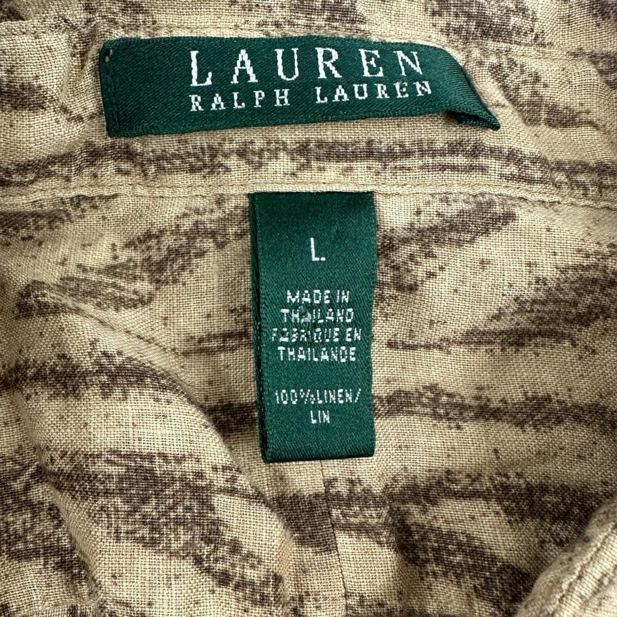 Lauren Ralph Lauren Linen Blend Button Down Blouse in Earthy Chevron Print