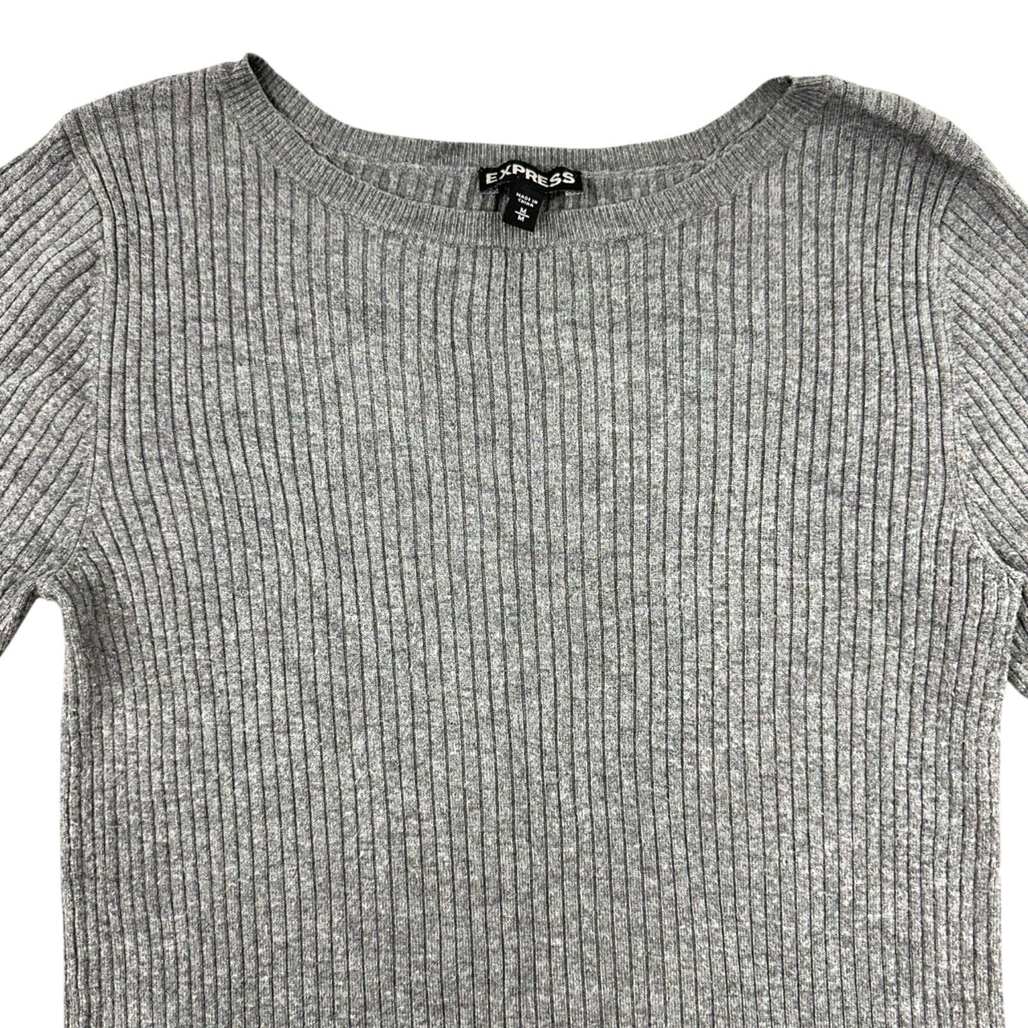 Express Gray Ribbed Boatneck Knit Top