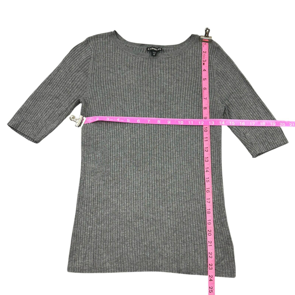 Express Gray Ribbed Boatneck Knit Top