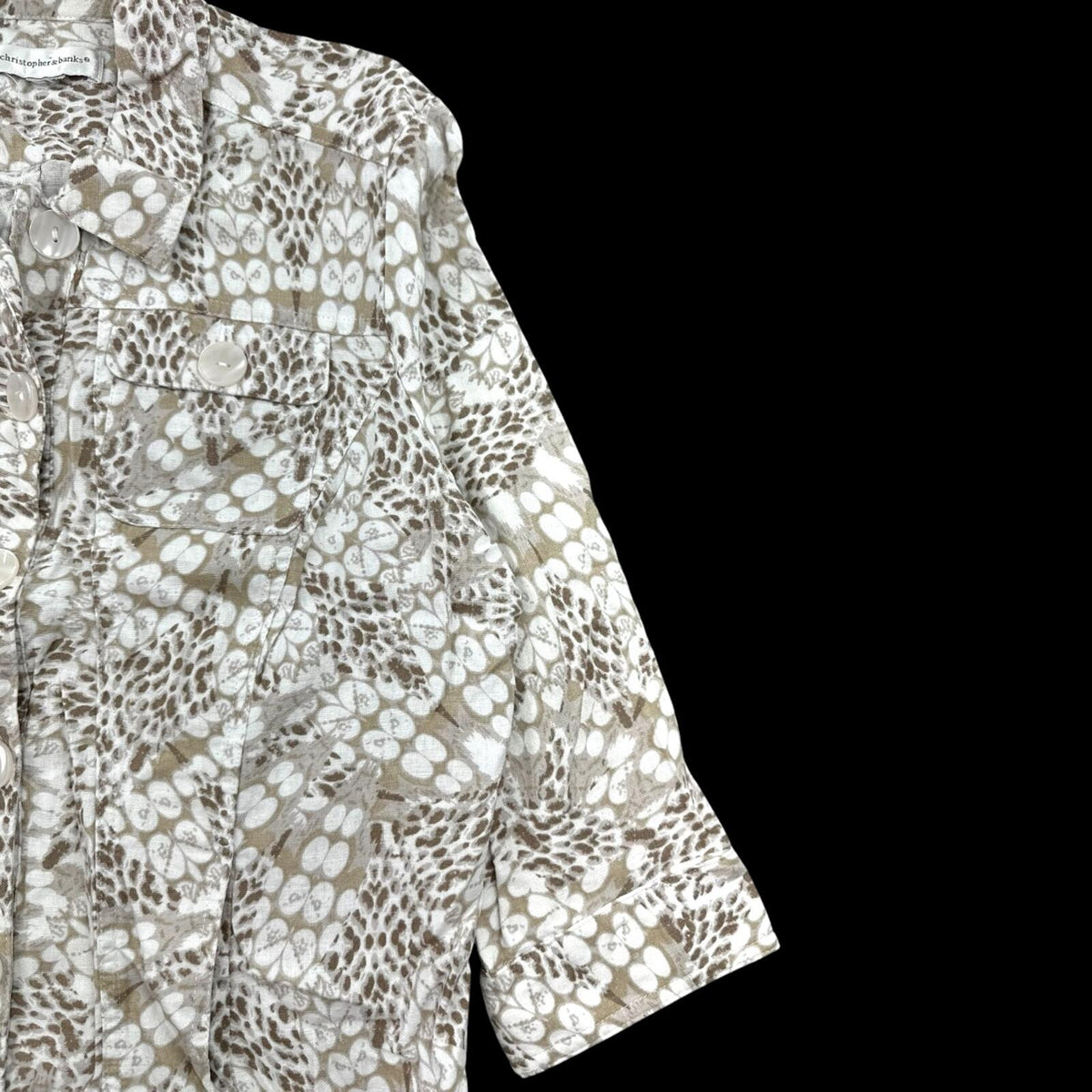 Christopher & Banks Eclectic Grandpa Shacket in Earth Tone Botanical Print