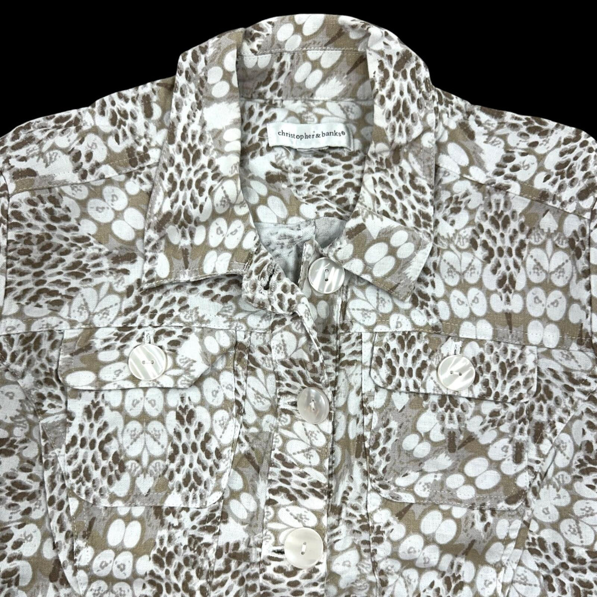 Christopher & Banks Eclectic Grandpa Shacket in Earth Tone Botanical Print