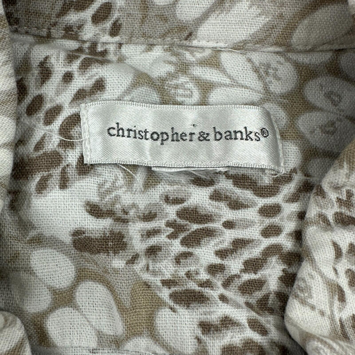 Christopher & Banks Eclectic Grandpa Shacket in Earth Tone Botanical Print