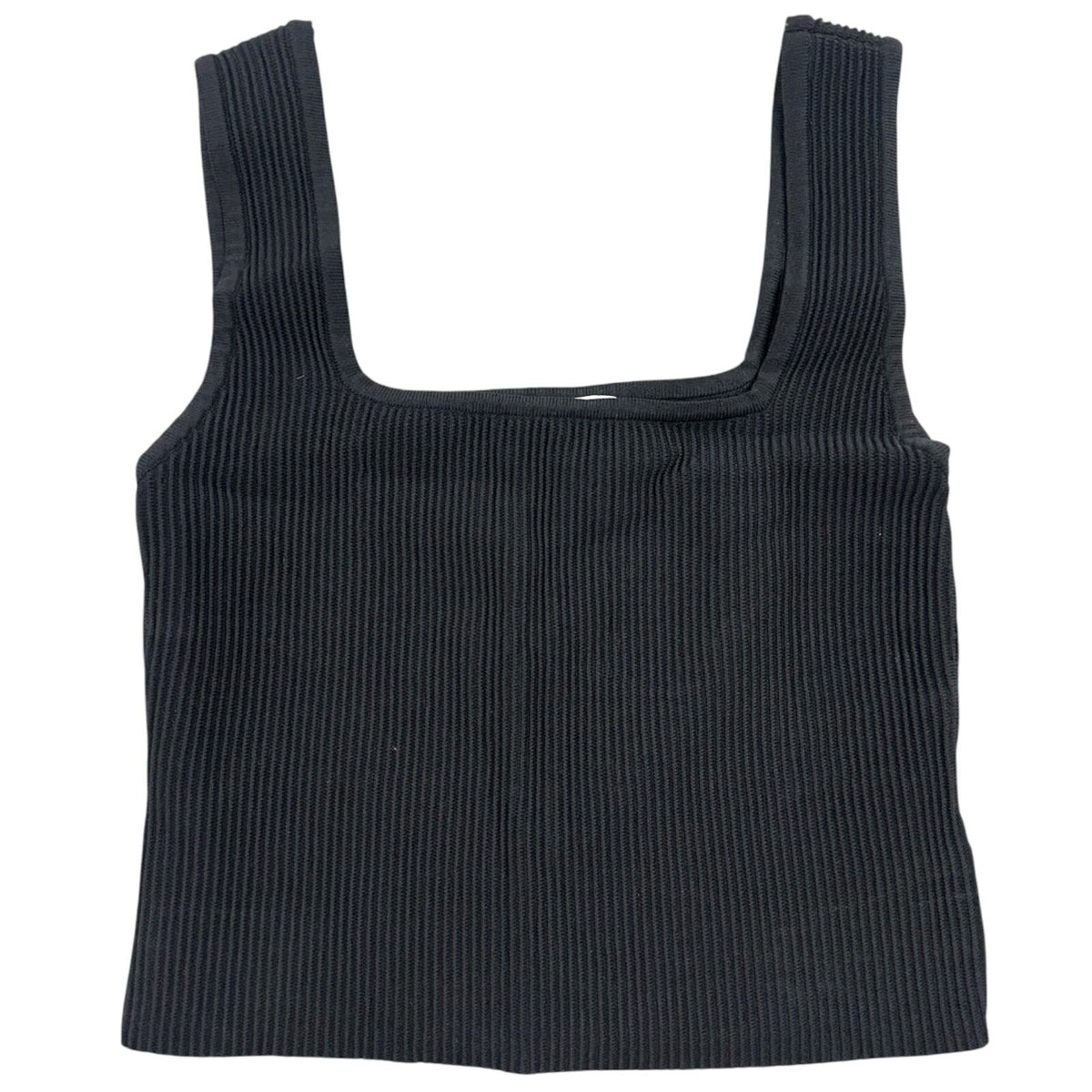 And Now This Black Ribbed Knit Square Neck Tank Top Minimalist 90s