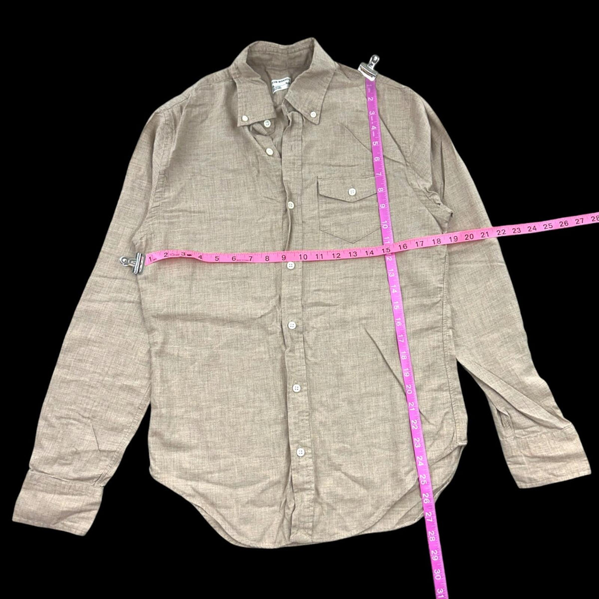 Club Monaco Slim Fit Linen Button Down Shirt Cream Brown Minimalist