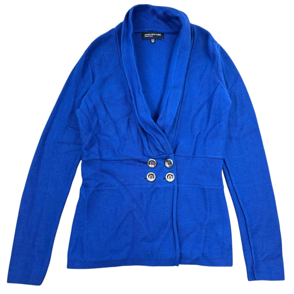 Jones New York Signature Electric Blue Double Breasted Shawl Collar Cardigan