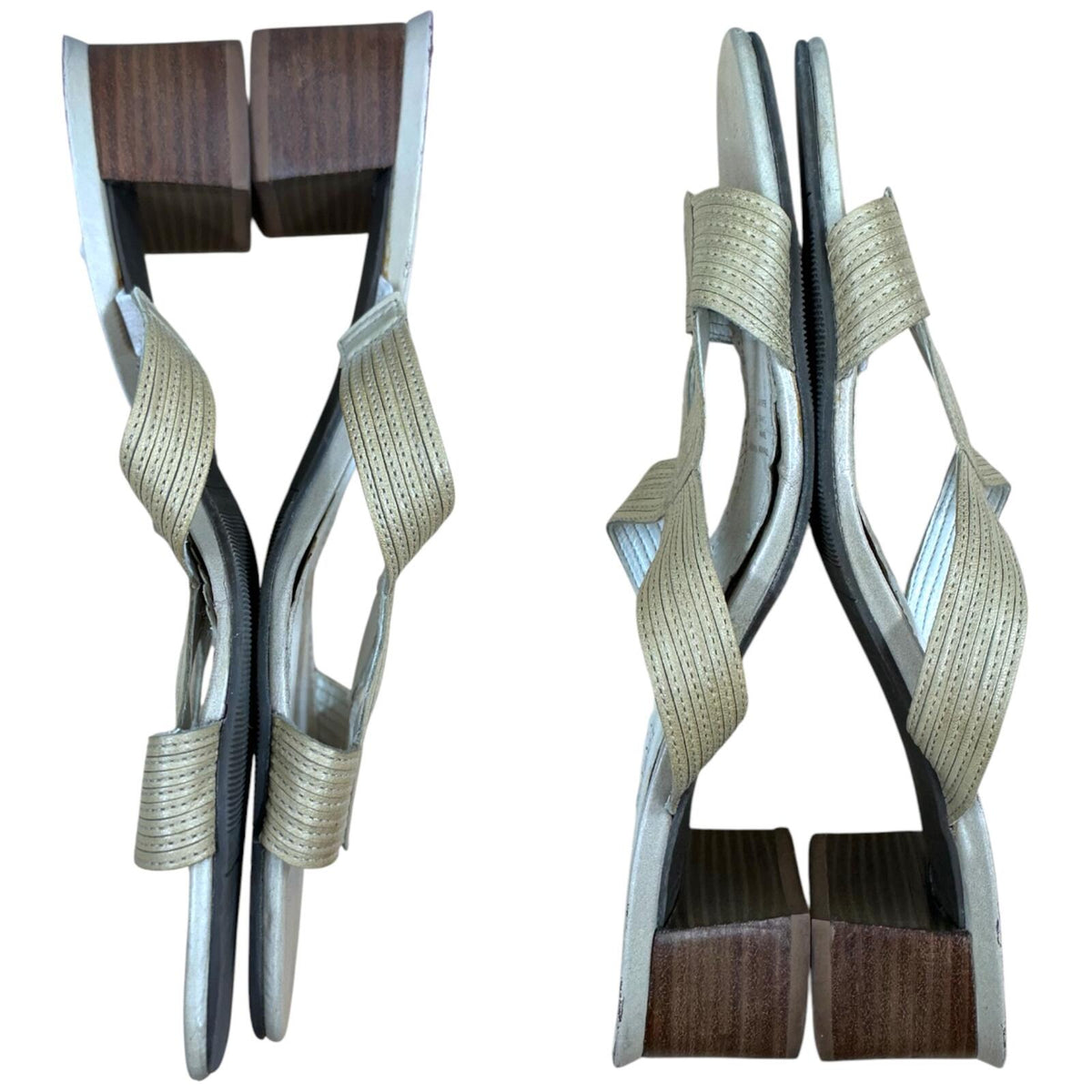 Naturalizer Beige Champagne Textured Strap Sandals with Low Block