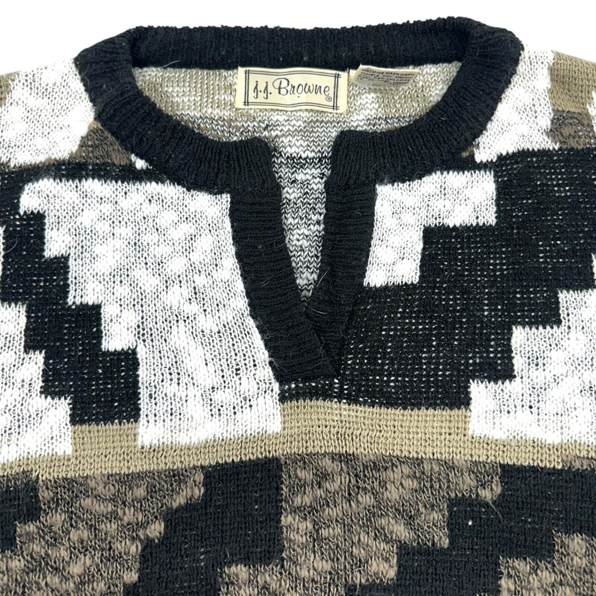 Vintage J.J. Browne Geometric Knit Sweater Top in Neutral Monochrome Eclectic