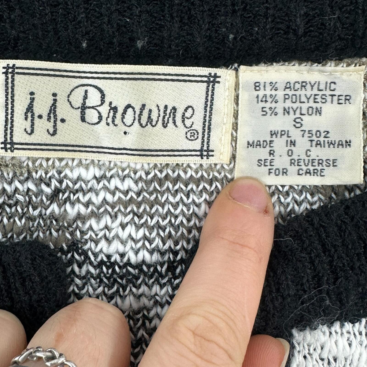 Vintage J.J. Browne Geometric Knit Sweater Top in Neutral Monochrome Eclectic