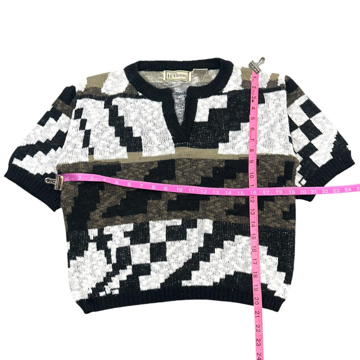 Vintage J.J. Browne Geometric Knit Sweater Top in Neutral Monochrome Eclectic
