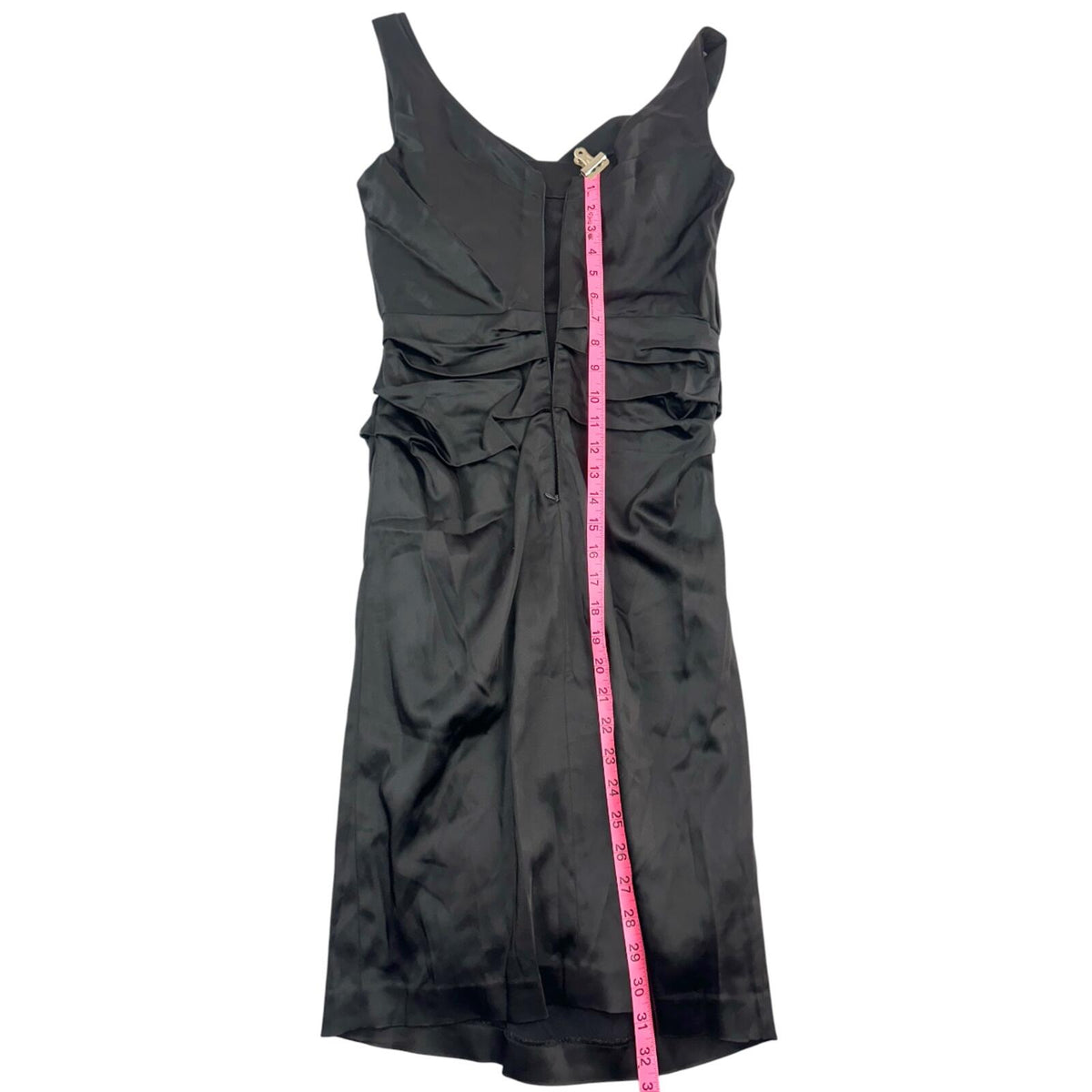 Suzi Chin for Maggy Boutique Black Satin Ruched Wiggle Midi Dress