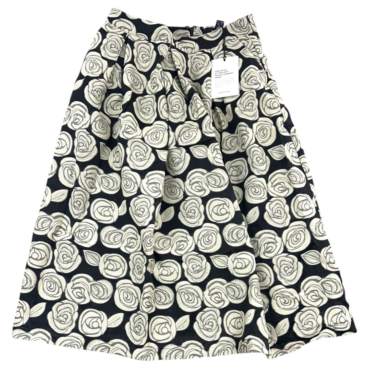 NWT Who What Wear Black and Gray Floral Pleated Midi Skirt Maximalist